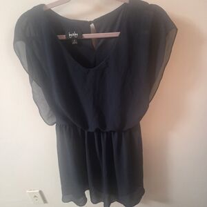 by & by Navy Blue Chiffon Short Sleeve Dress